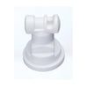 White plastic TT11008-VP-CE spray nozzle tip with a circular base and specialized grooved head design.