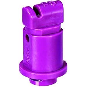 Purple TTI110025-VP Turbo TeeJet induction flat spray nozzle made of durable polymer for agricultural spraying.