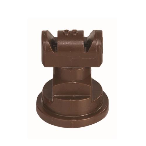 Brown plastic TTJ60-11005VP-CE spray nozzle with a wide fan tip design for agricultural precision spraying.