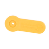 Yellow Banjo polypropylene ball valve replacement handle with a circular mounting hole and embossed branding.