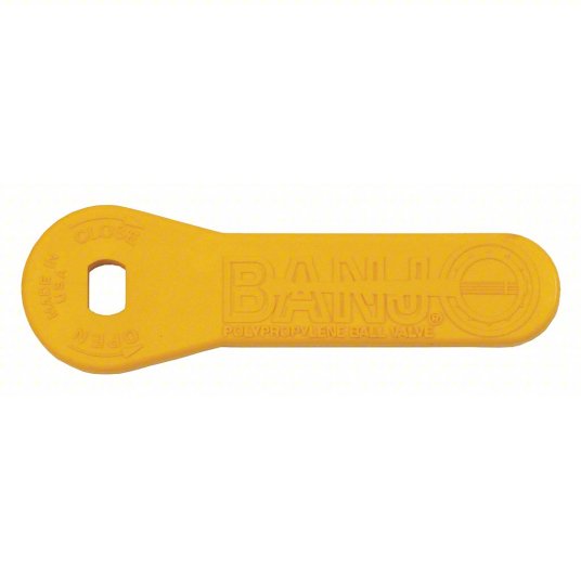 Yellow Banjo polypropylene ball valve handle with open and close indicators.