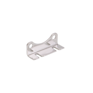 Small silver metal mounting bracket with two screw holes and a slotted base design.