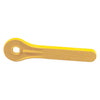 Yellow Banjo plastic valve handle with a hexagonal mounting hole and embossed open and closed directional arrows.