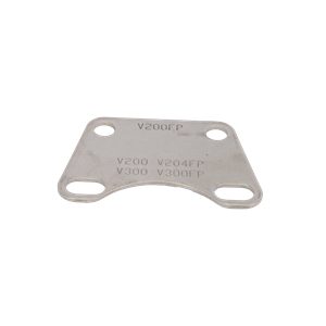 V25270 metal mounting plate with four bolt holes and engraved model numbers on a silver finish.
