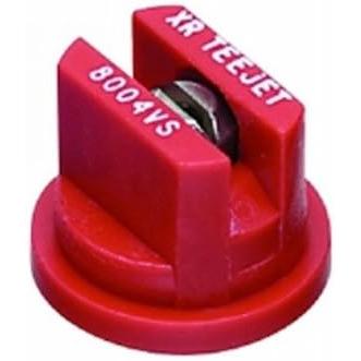 Red XR TeeJet 8004VS flat fan spray nozzle with a durable plastic body and stainless steel insert.