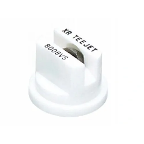 White XR TeeJet 8008VS spray nozzle with a durable plastic body and precision metal orifice for agricultural spraying.
