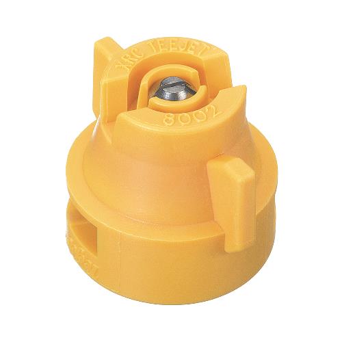 Yellow TeeJet XRC8002-VS spray nozzle with a stainless steel insert and integrated cap design.