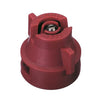 Red TeeJet XRC8004-VS spray nozzle with a stainless steel insert and durable plastic housing for agricultural spraying.