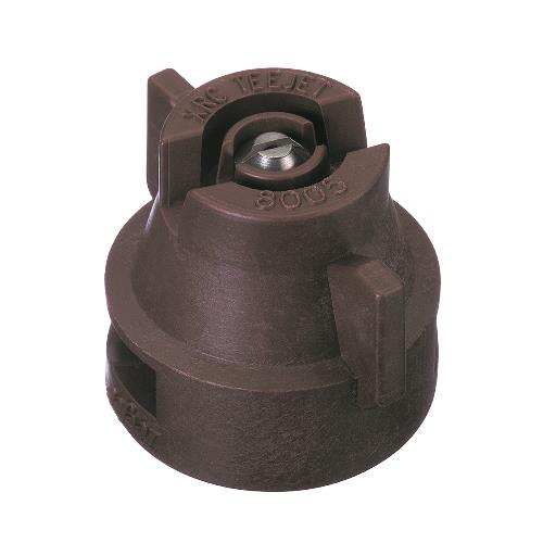 Brown TeeJet XRC8005-VS spray nozzle with a stainless steel tip and durable plastic cap for agricultural spraying.