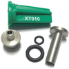 XT010-GIOKIT repair set featuring a green plastic XT010 component, two metal bushings, and a black rubber O-ring seal.