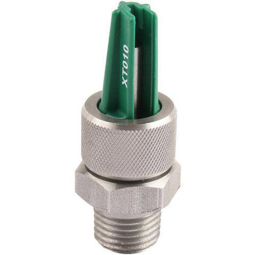 XT010 nozzle with a green plastic insert and a textured, silver-colored metal threaded base.