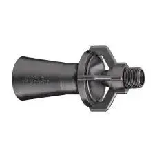 Y9270-PP black polypropylene industrial spray nozzle with a threaded inlet and wide conical discharge head.