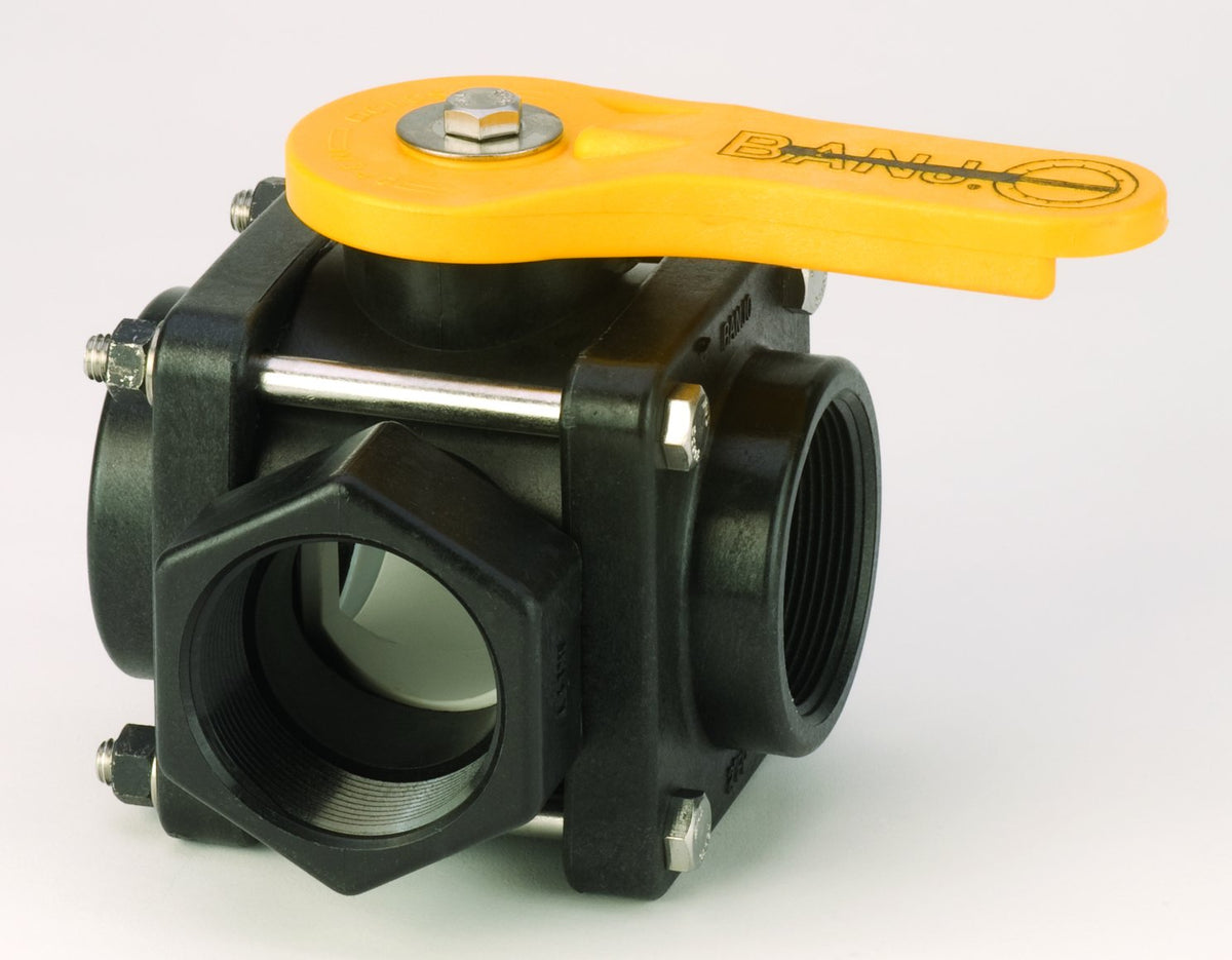 Banjo V200SL 2" 3-Way Side Load Poly Ball Valve, FNPT
