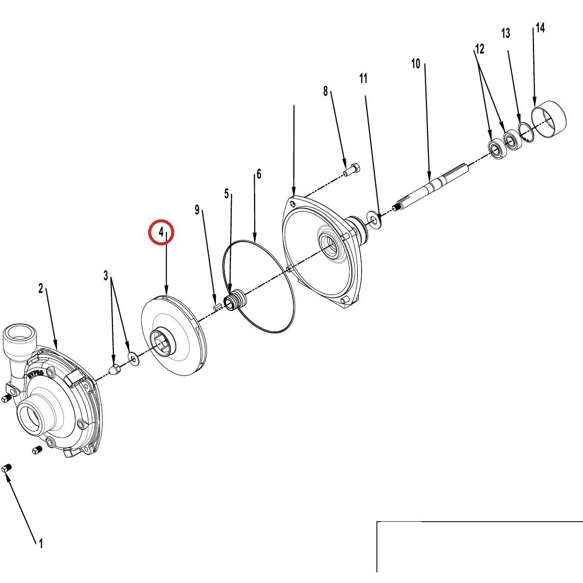 Hypro 0401-9100P Impeller Nylaglass — parts diagram, item circled